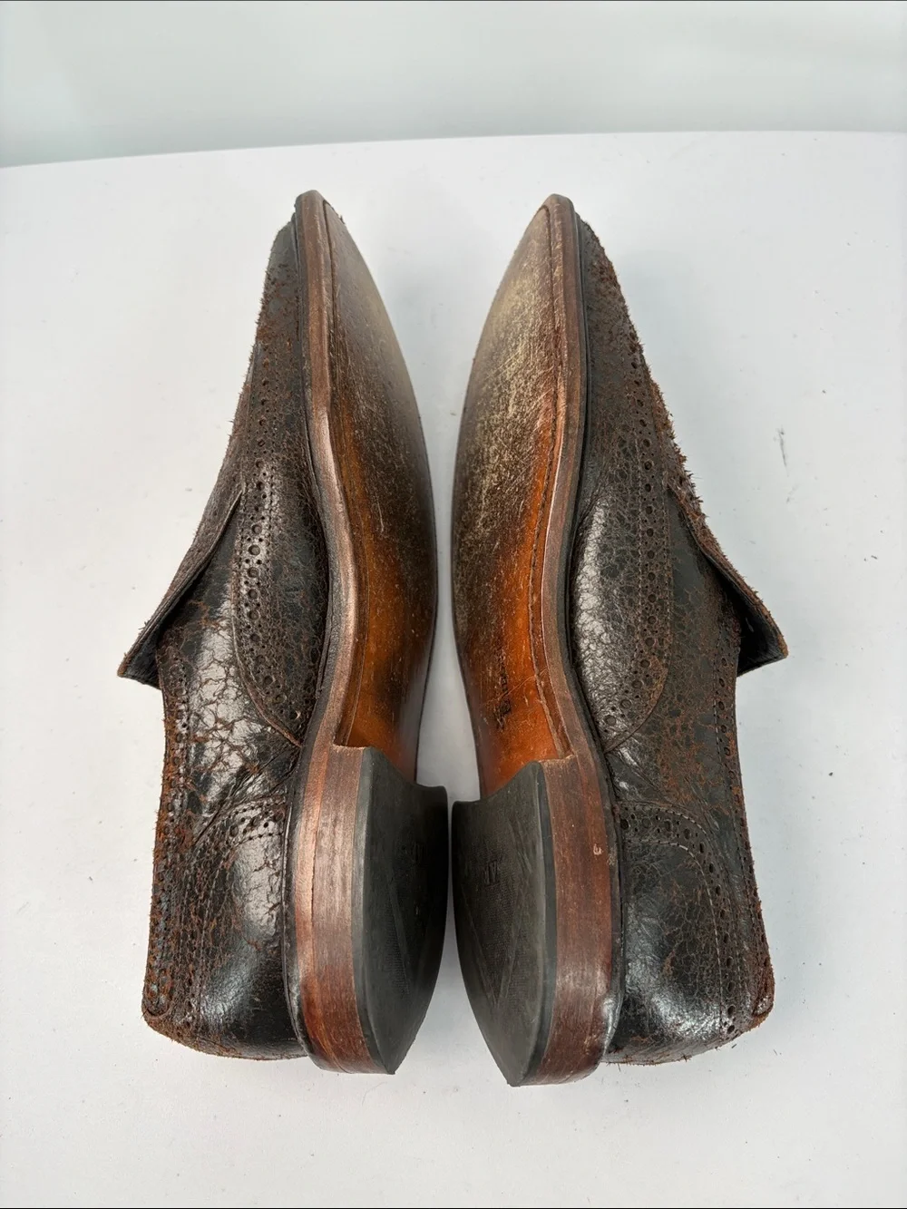 🥐 Allen Edmonds Bellerive Distressed Brown Leather Slip-On Brogues